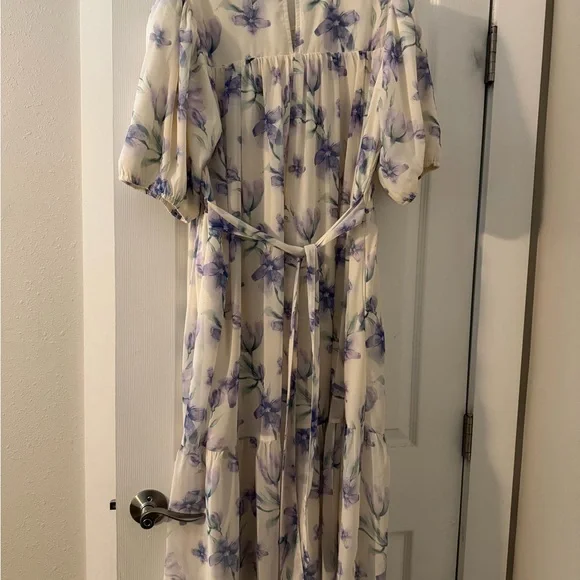 Polagram Floral Midi Dress in Cream and Purple - Picture 3 of 4